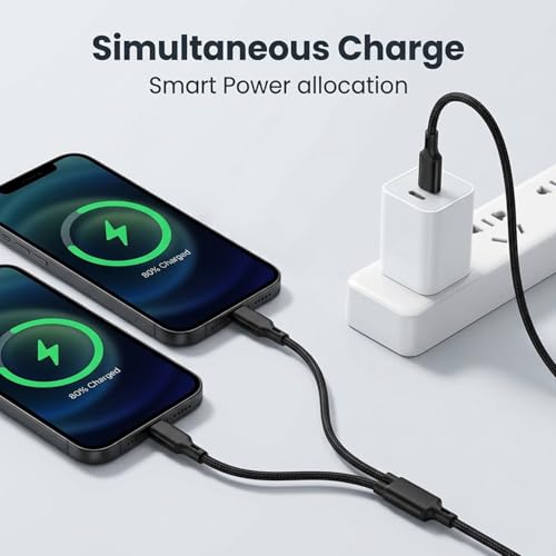 Image of Verilux 2 in 1 Type C to C & Lighting Charging Cable 1.2M, PD 100W C Type & 27W Lighting Cable with 480Mbps Data Transfer, Nylon Braided for iPhone, Galaxy, Laptops, iPad, Black