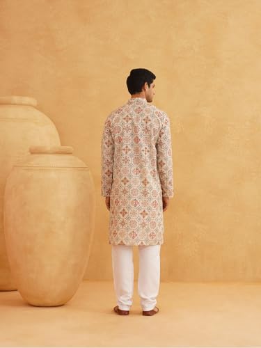 Image of Sojanya (Since 1958 Men'S Cotton Linen Blue Foil Printed Only Long Kurta