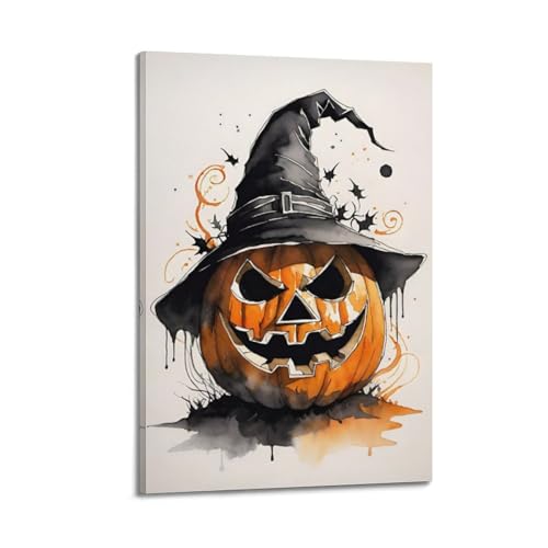 Chapeau de sorcière sur toile d'Halloween avec cadre chic