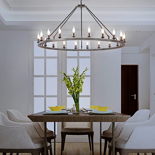 Hermnjakk 20 Light 48 Inch Black Wagon Wheel Chandelier Farmhouse,Extra Large Round Industrial Country Metal Chandeliers For High Ceilings Dining Room Light Fixture Over Table Living Room #TOP6