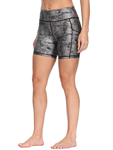 CQC Workout High Waist Yoga Print Shorts for Women Exercise Running Gym Bike Short Side Pockets Alligator Pattern M