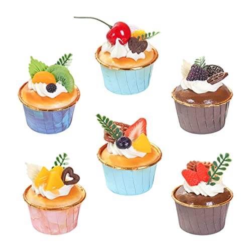 FOMIYES Modelo de Cupcake Artificial Realista de Cupcake Falso de 6 Peças Bolo Falso Modelo de Comid