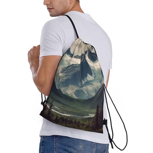 Alaska Mountains Drawstring Backpack for Men Women Sports Sackpack Waterproof Gym Sack Draw String Cinch Bags Medium3