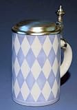  Bierseidel Bier-Krug Porzellankrug mit Zinndeckel Bay. Rauten antikblau