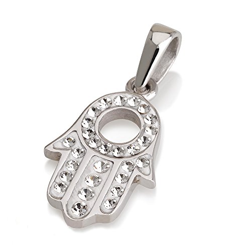 Pendentif Hamsa en argent 925 massif serti de cristaux blancs et pierres fines de prestige
