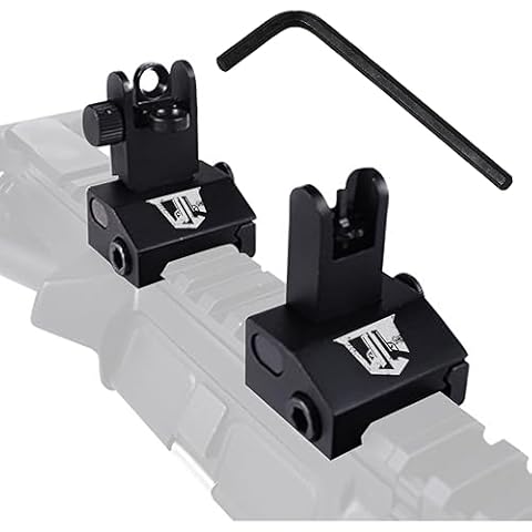 OZARK ARMAMENT Flip Up Iron Sights - Rapid Transition Gun Sights - BUIS Flip Up Sights Rail Mount Rifle Iron Sights - Flip Up Back Up Iron Sights Front and Rear Flip Up Rifle Sights Set Pop Up Sights Cover