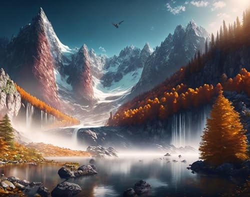 Impression sur toile automne en montagne pour salon moderne 58x90 cm