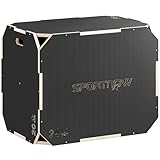 SPORTNOW Cassetto pliometrico in legno 3 in 1, piattaforma in scatola pliometrica con 3 altezze regolabili 76/61/51 cm, manici, senza angoli, allenamento di salto e forza, per casa, palestra ed