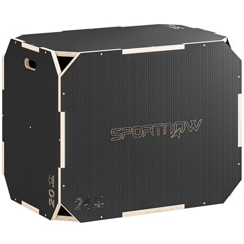 SPORTNOW Cajón Pliométrico de Madera 3 en 1, Plataforma de Caja Pliométrica con 3 Alturas...