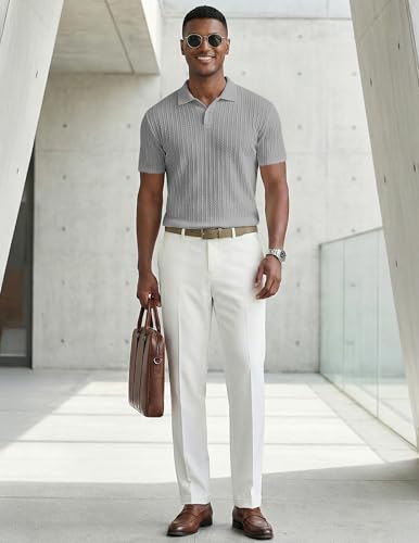 Image of JMIERR Mens Casual Polo Shirt Summer Short Sleeve Vacation Button Beach Knit Stretchy Golf Shirts