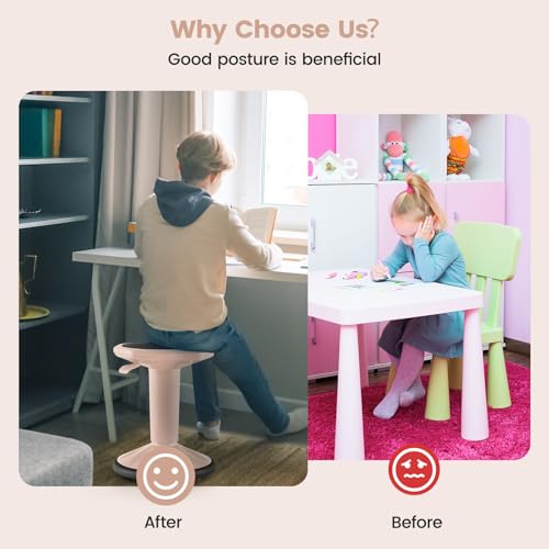 Image of Giantex Wobble Stools for Classroom Seating, 24 inch Wiggle Stool with Adjustable Height, Sitting Balance Chair for School Active Learning, Office Stand Up, Flexible Seating Wobble Chair (Peach Pink)