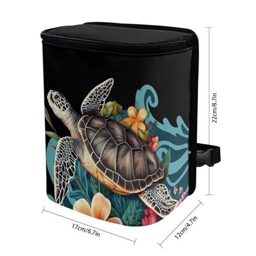 Image of Talayituse Turtle Plumeria Sea Wave Print Car Trash Can with Adjustable Straps, Zip Closure Car Trash Bag Bin Auto Garbage Bag Multipurpose Storage Box for Vehicle Travel Camping Picnicing