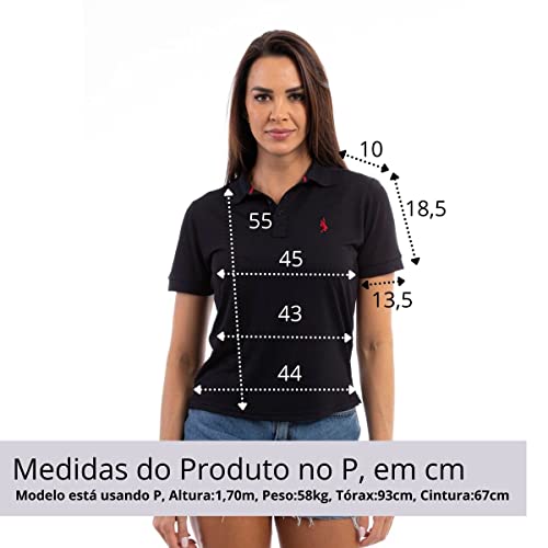 Camisa Polo Feminina em Viscose Manga Curta Conforto Casual (Preta, M)