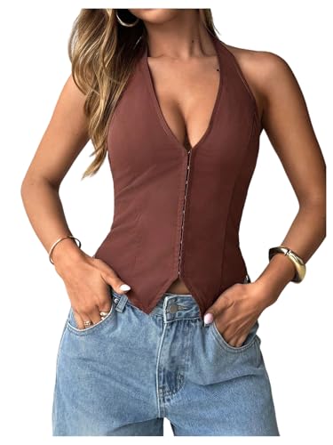 SOLY HUX Women's Halter Top V Neck Sleeveless Backless Going Out Summer Tank Tops