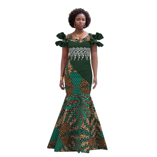 Image of iooiooi Womens Elegant Ankara Maxi Mermaid Dress Lace Decorated African Gowns