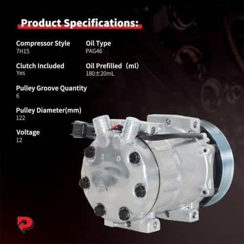 PHOBOOS A/C Compressor with Clutch Compatible with Caterpillar, Freightliner, Kenworth, Mack, Peterbilt, Volvo Truck, SD7H15, Fast Cooling, Low Noise, Easy Installation, Ref. CO-4883C by PHOBOOS - Used condition - Image 3
