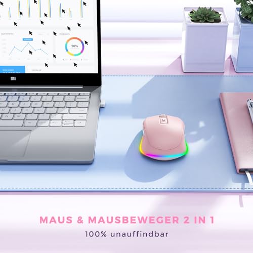 seenda Maus Kabellose mit Jiggler, Leise, Wiederaufladbare, Rosa – Ansicht 3