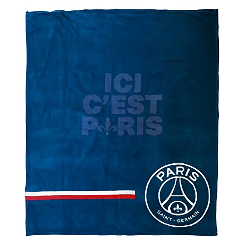 CTI PSG Plaid Cuddle imprimé 125x150 cm Paris-Saint-Germain Premium | Oeko-TEX | Bleu