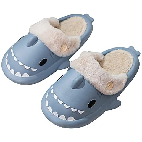 KEYUSHOP Fluffy Shark Slippers Women Wen Kids Winter Warm Cute Shark Sliders Plush Fleece Lined, Detachable for Cleaning, Soft Thick Anti-Slip Sole Slip on House Shoes Indoor Outdoor Cover