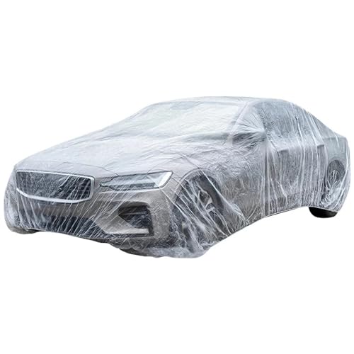 Image of Trintion Clear Plastic Car Cover 12.5 x 21.7ft Universal Car Waterproof Dustproof Full Exterior Covers Disposable Full Car Cover w/ Elastic B & Car Protector Outdoor Snow Rain Weather，Transparent