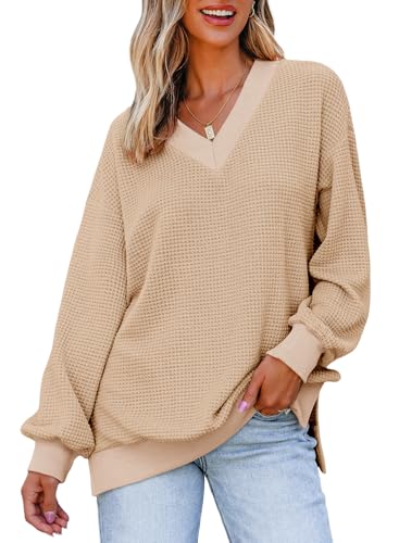 Dokotoo Women's V Neck Long Sleeve Waffle Knit...