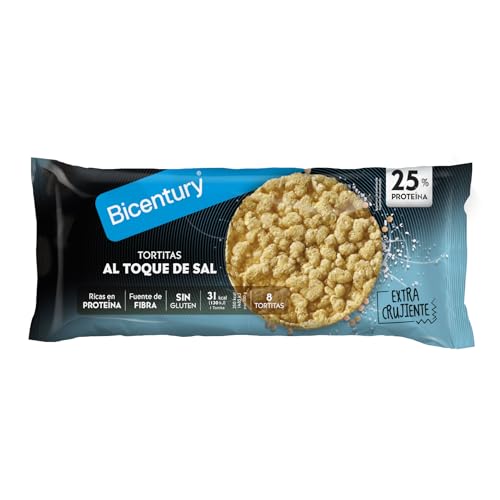 Bicentury - Tortitas al toque de Sal, Ricas en proteína, Ideales para Satisfacer Antojos, 1 Tortita Aporta 31kcal, 25% de Proteína - 82 g