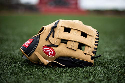 Luvas juvenis de beisebol da série Players Rawlings (idades 5-7), Camel/Black, 29,2 cm