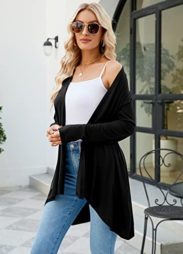 Pogtmm Women's Summer Cardigan Sweater Open Front Mid-Long Lightweight Cardigan Thin Jackets (Black, Us Xxl(20-22)) #TOP4