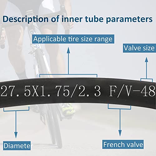 Bwshlf 27.5" Mountain Bike Inner Tubes (4 Pack), Durable Butyl Rubber Mtb Bicycle Replacement Fit 2.1-2.4，Presta Valve 48Mm #TOP1