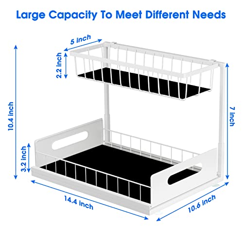 Uinofle 2 Pack Under Sink Organizers And Storage, 2 Tier Sliding Cabinet Basket Organizer Drawer Pull Out Cabinet Organizer Multi-Purpose Under Sink Organizer For Bathroom Kitchen (White) #TOP6