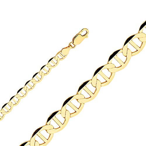 Tgdj 14K Yellow 5.5Mm Flat Mariner Chain Necklace For Women’s And Men’s | 14K Solid Gold Chain Lobster-Claw Pattern 14Ky Unisex Real Gold With Jewelry Gift Box | Gift For Her | Gold Bracelet (7.5) #TOP1