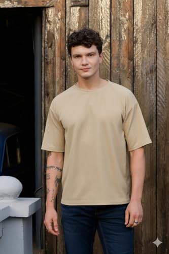 Image of Zilcon Mens Solid Unique Design Tshirt for Men - Round Neck Loose Fit Drop Shoulder Polo Mens T-Shirt
