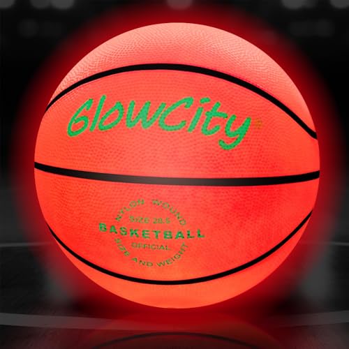GlowCity Glow in the Dark Basketball - Size 6 Light Up Ball for Teen Boys Gifts, Woman - Red Glow for Outdoor Games - Sports Birthday Gift Ideas for Boys Ages 10 11 12 13 - Basketball Gear Accessories