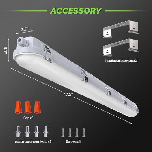 Glitgate LED Vapor Tight Light 4FT, 45-65W Shop Lights 3CCT, ETL Listed — view 6
