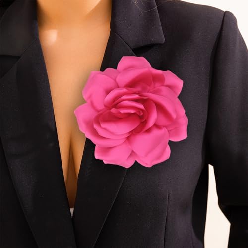Image of Flower Brooch Pins for Women 5.5in Lapel Pins Large Rose Floral Brooches Dainty Satin Fabric Brooches Rose Flower Hair Clips Wedding Party Dance Clothes Accessories Jewelry