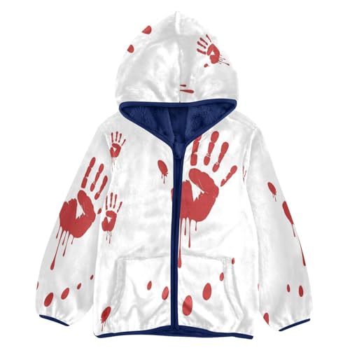 Bloody Hand Prints Horror Toddler Fleece Jacket Girl Boys Hooded Fleece Jacket Coat Warm Outwear Zip-up 3-10T