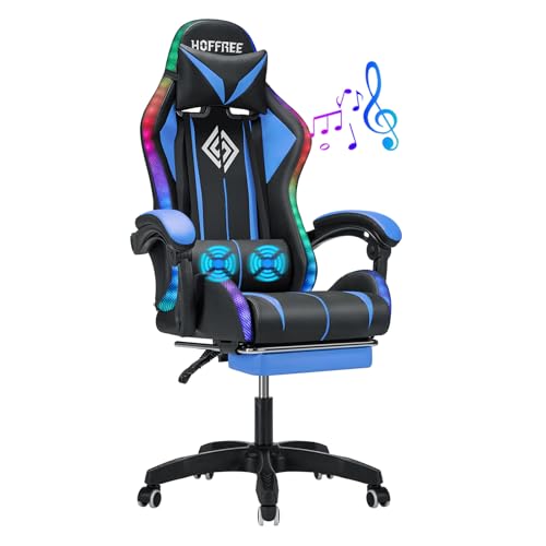 HOFFREE RGB Gaming Chair with Speakers Massage...