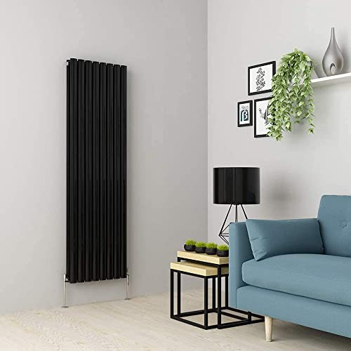 Warmehaus Vertical Column Designer Radiator Oval Panel Double Black 1600 x 473mm - Modern Central Heating Space Saving Radiators - Perfect for Bathrooms, Kitchen, Hallway, Living Room