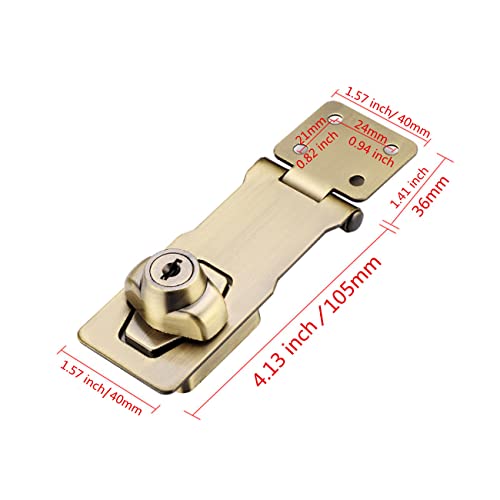 Image of szhdxsy 2 Packs 4 Inch Keyed Hasp Locks Twist Knob Keyed Locking Hasp for Small Doors, Cabinets and More,Stainless Steel Steel, Chrome Plated Hasp Lock Catch Latch Safety Lock（Bronze）