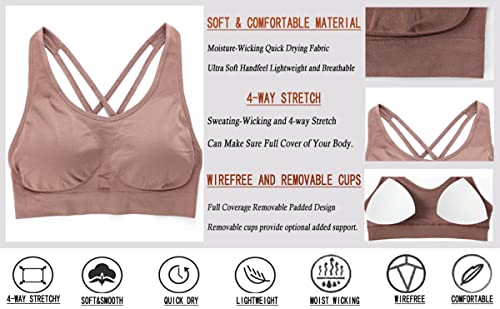 Image of AKAMC Women's Cross Back Sport Bras,Adjustable Straps Padded Criss Cross Cropped Bras for Yoga Workout Fitness