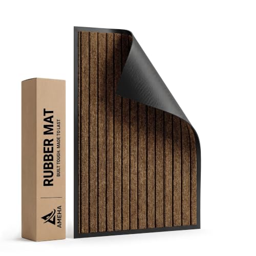 Image of AMEHA Door Mat 60x90 Cm, Dirt Trapper for Indoor and Outdoor Door Mats Indoor, Washable Barrier Mat, Heavy Duty Non-Slip Entrance Rug, Shoes Scraper,Super Absorbent Front Door Mat Carpet,Brown