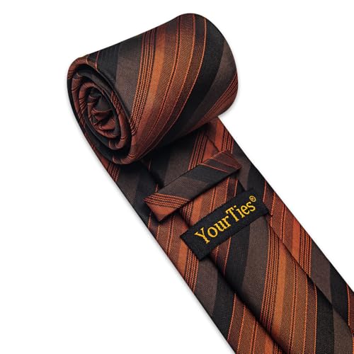 Image of YourTies Men's Neckties Striped Tie and Plaid Neckties for Men Woven Silk Tie Gold Tie Clip Set