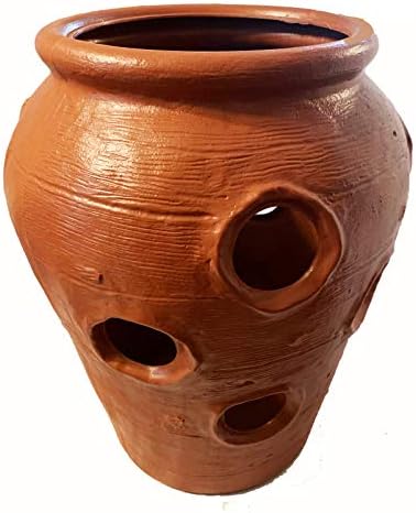 Bert's Garden Large Terra-Cotta Durable Sturdy Light-Weight Plastic Multi Opening Planter Strawberry Jar Grow Herbs, Flowers Patio Garden Container