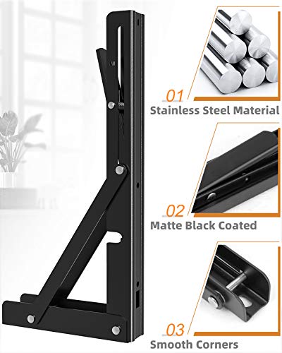 12-Inch Foldable Brackets For Diy Folding Shelves Or Tables, L Shelf Brackets Collapsible, Heavy Duty Stainless Steel, Max Load 300Lbs, Black, 4 Pcs #TOP3