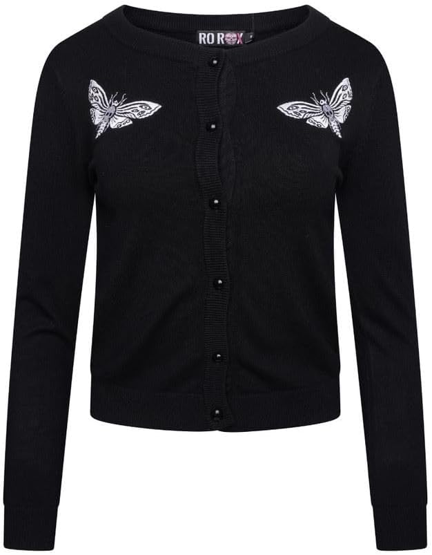 Ro Rox Death Moth Cardigan Gothic Omen Embroidery Knitted Long Sleeve