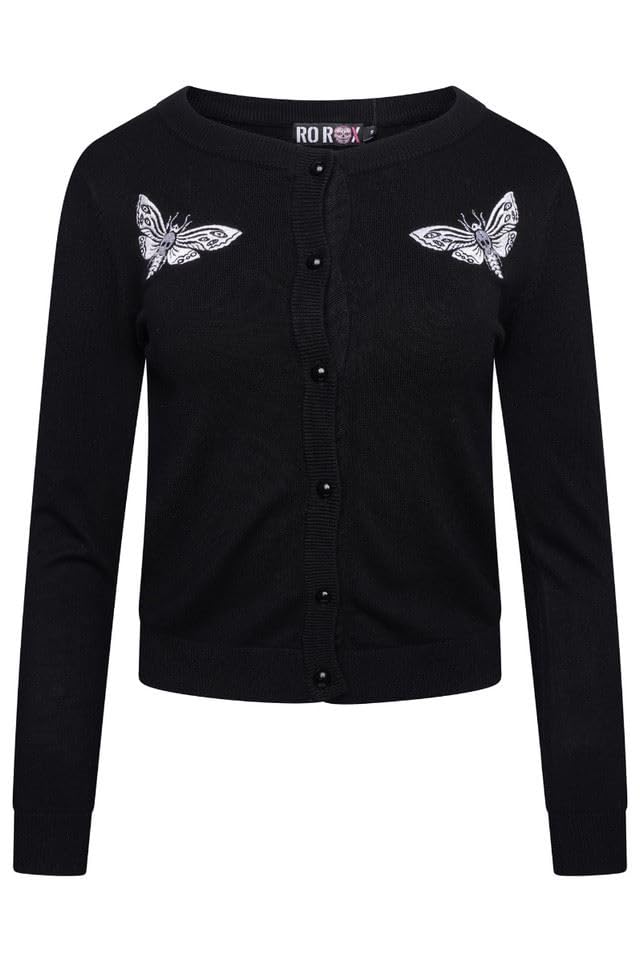 Ro Rox Death Moth Cardigan Gothic Omen Embroidery Knitted Long Sleeve