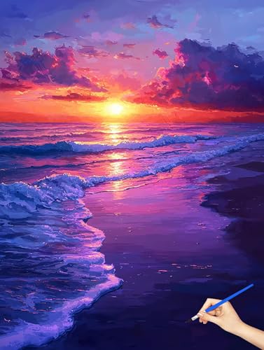 数字油絵 風景 数字塗り絵 ビーチ Paint by Numbers ナンバーペイント 子供 初心者 DIY Cheerful Painting 手工芸 芸術手塗りれる アクリルキット 大人のためのクリエイティブな趣味 誕生日プレゼント ホーム オフィスの