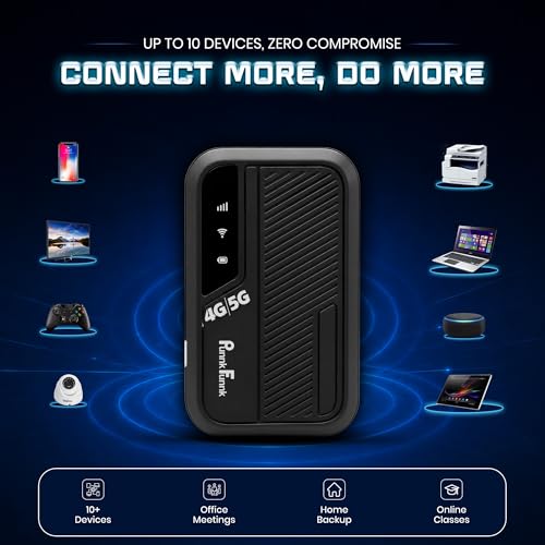 Image of PunnkFunnk 4G /5G LTE WiFi Dongle, SIM Card Slot with Up to 300Mbps WiFi Hotspot, Hotspot Device with All Sim Network Support, 3000Mah Battery, High-Speed Wireless Internet (Black)