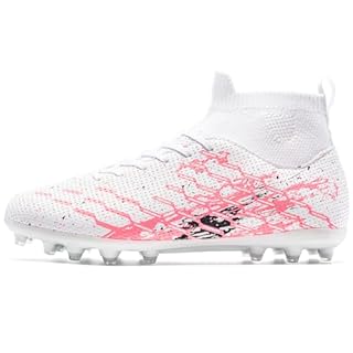 LSIDORYC Soccer Cleats Mens Womens Football Shoes Lightweight No-Tie Lacing Multi Surface Training Ankle Support for Beginners to Advanced Adult Unisex Pink Size 8 Men US
