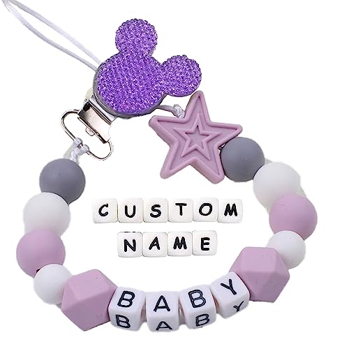 Amxiu Pacifier Clip with Baby Name,Personalized Silicone Beaded Pacifier Clips,Customized Stroller Clip with Name for Newborn